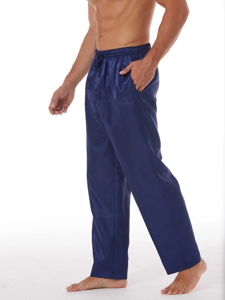 JupiterSecret-pantalones de pijama de satén para hombre, ropa de casa cómoda de 3 piezas, con cinturilla elástica y bolsillos, color liso