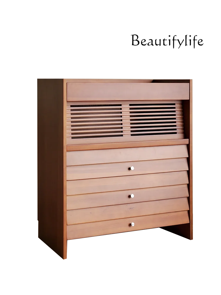 Nordic Simple Mild Luxury Retro Dresser Solid Wood Storage Chest of Drawers Bedroom Multi-Functional Locker