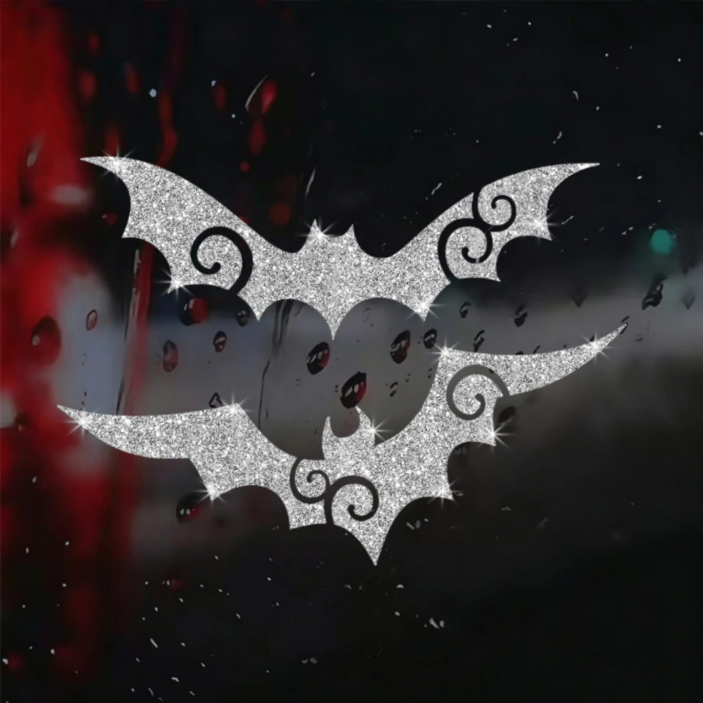Halloween Bat Silhouette Sticker Decorated with Gothic Patterns, Shiny Sticker, Wall Sticker, Doors Sticker, Car Sticker