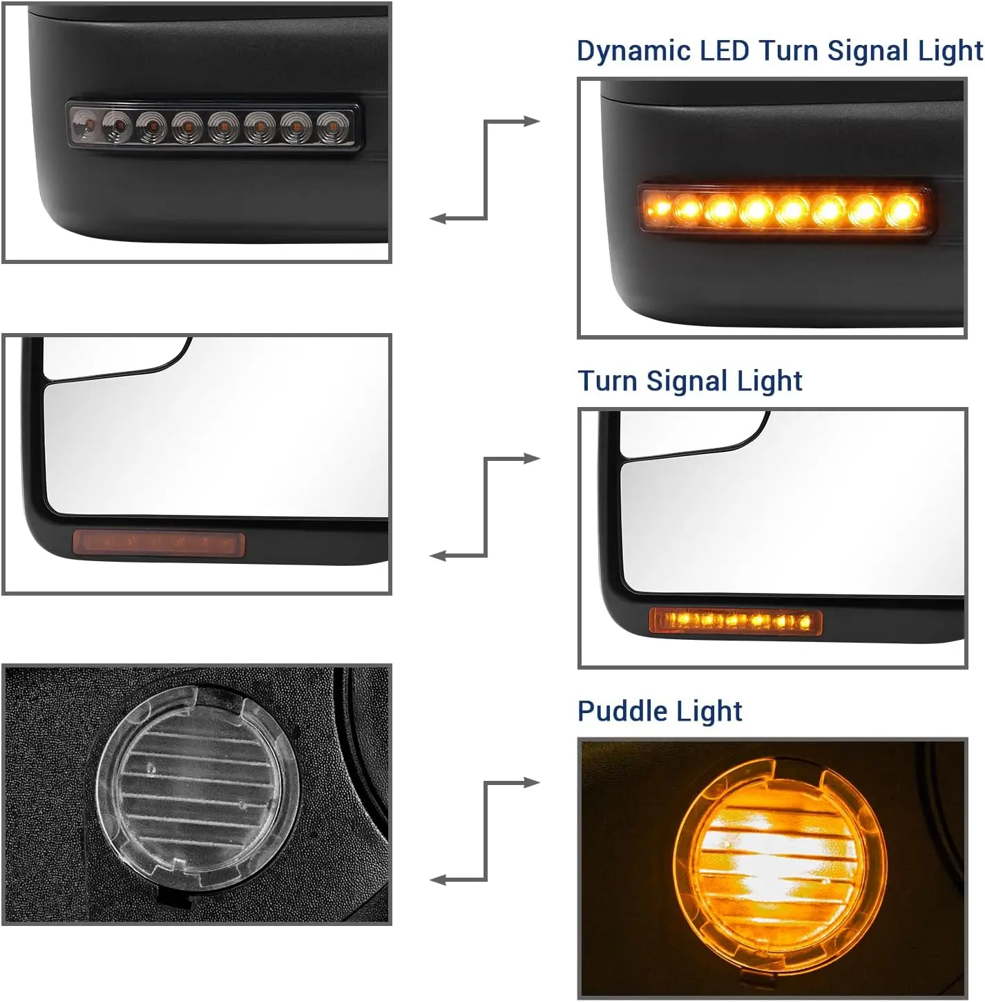 Pickup Truck Towing Application, Glass Material, No Specified Color, Power Adjusted, Heated, LED Turn Signal Light, Puddle Lamp