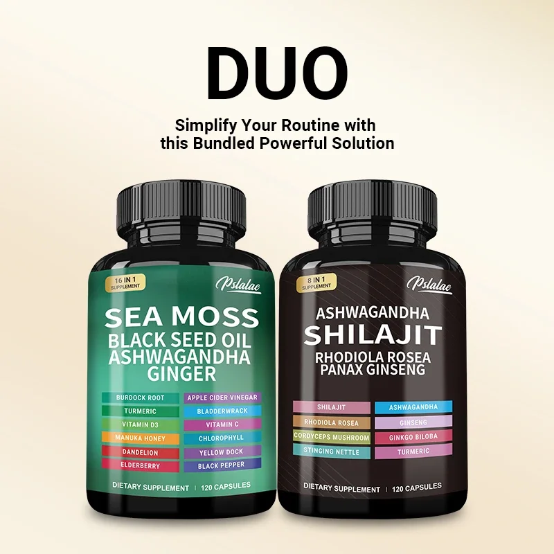 Shilajit + Cápsulas de musgo marino: fortaleza, energía, músculo, resistencia, antifatiga, suplemento de salud total