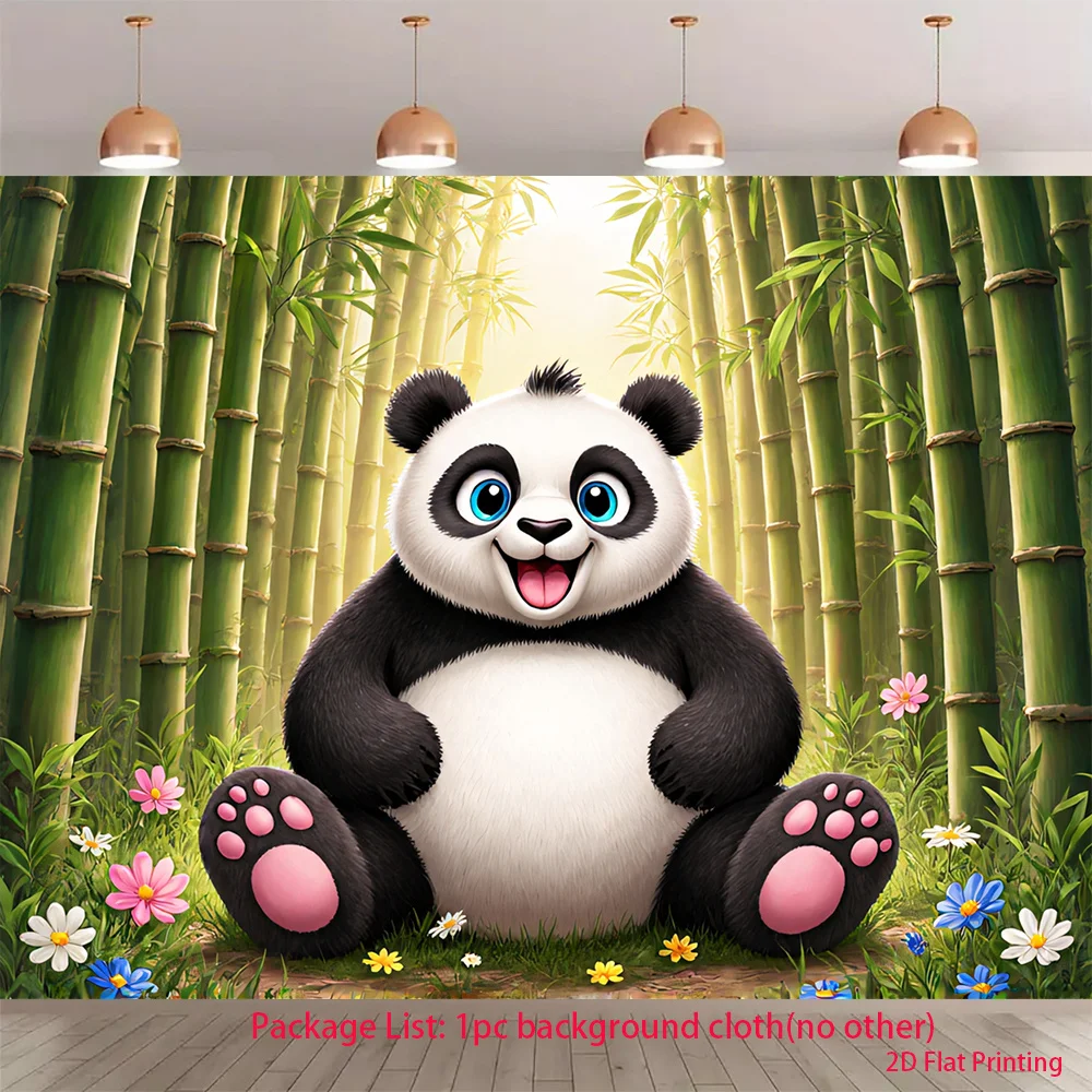 Cute Panda Tapestry, Cartoon Bamboo Forest Wall Hanging, Kawaii Animal Nursery Decor, Funny Bear Kids Room Background, Pet Art