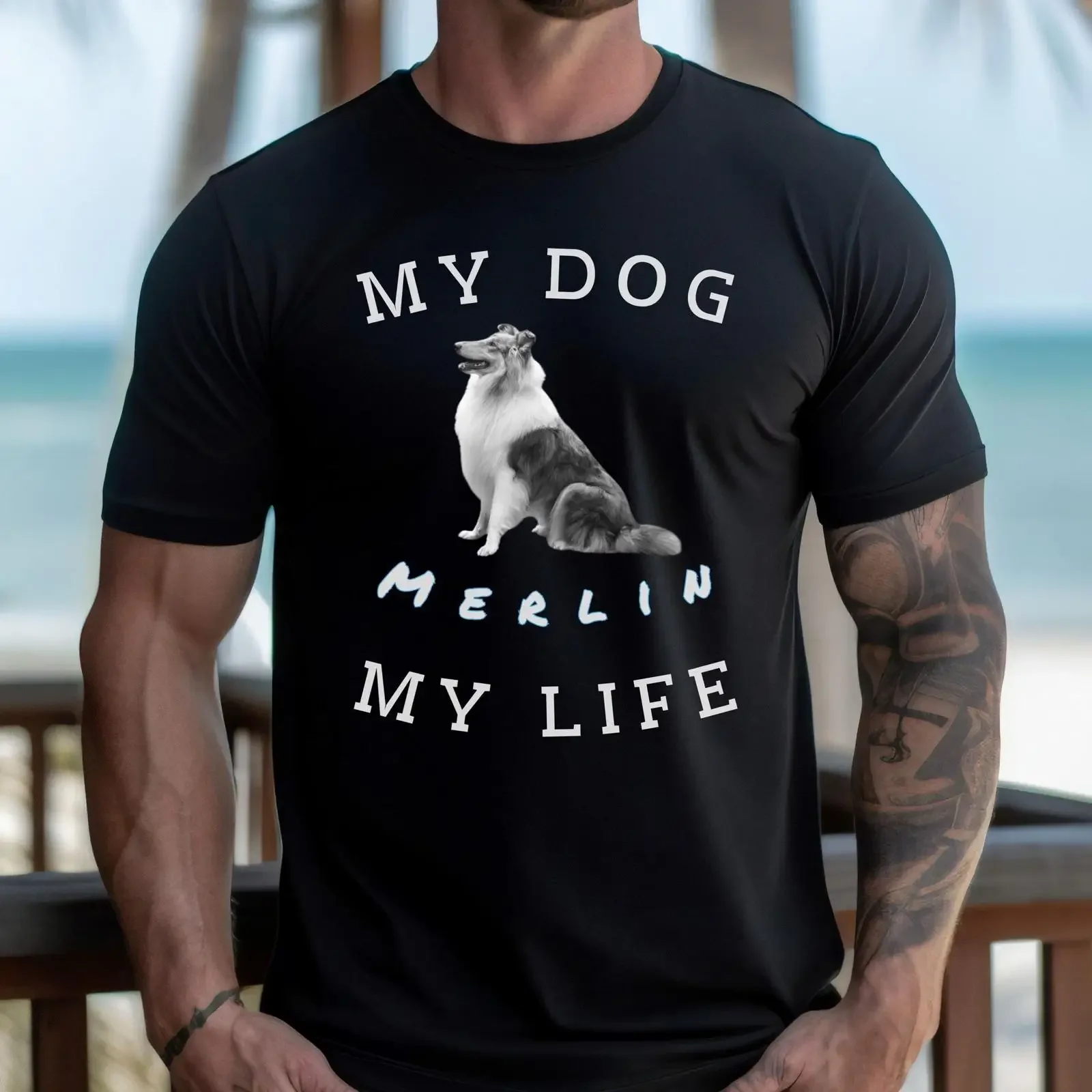 Personalized Dog Dad T Shirt Custom My Life Rough Collie Father's Day For Pet Lover Casual vintage Washed graphic Versatile