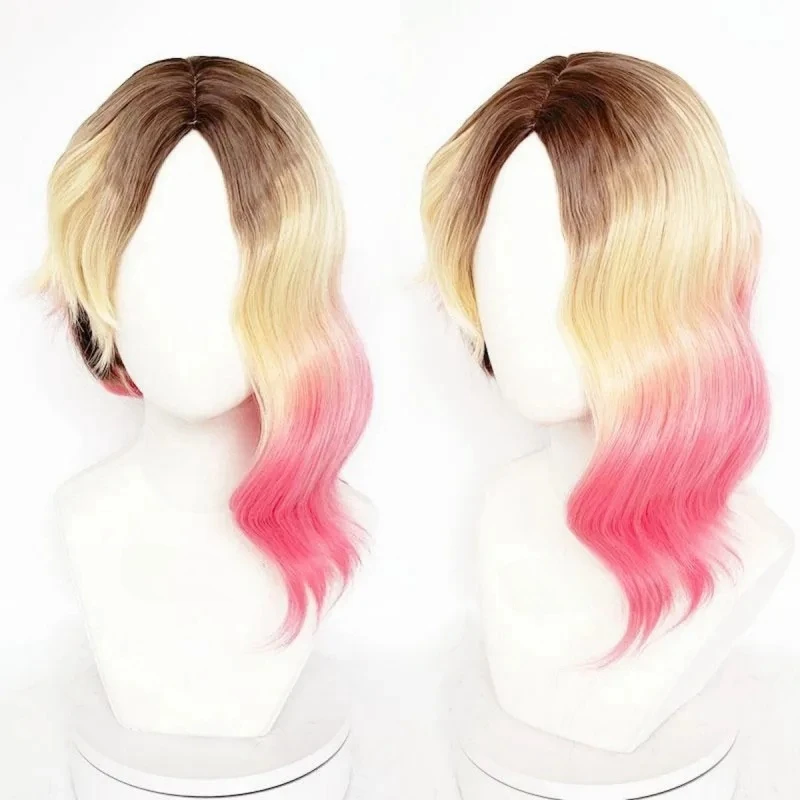 

Dyeing Gwen Stacy Cosplay Wig Gwendolyn Maxine Wig Black Blonde Pink Ombre Heat Resistant Synthetic Hair Anime Wigs + Wig Cap