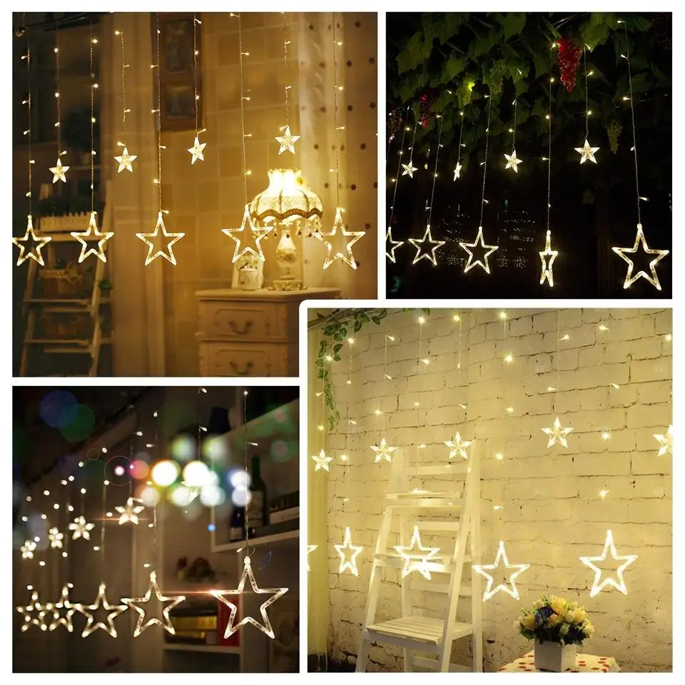 

LED String Lights Pentagram Star Curtain Lighting for Bedroom Holiday Decorations Window Party Stage Festival DIY