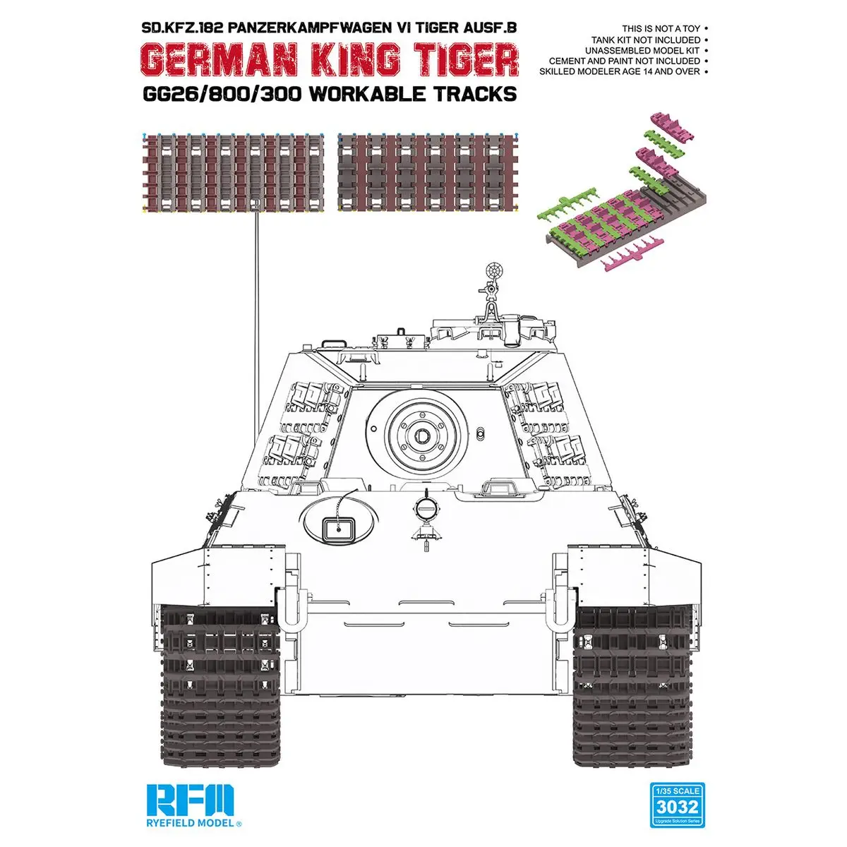 RYEFIELD MODEL RFM RM-3032 1/35 German King Tiger GG26/800300 Workable Track - Scale Model Kit