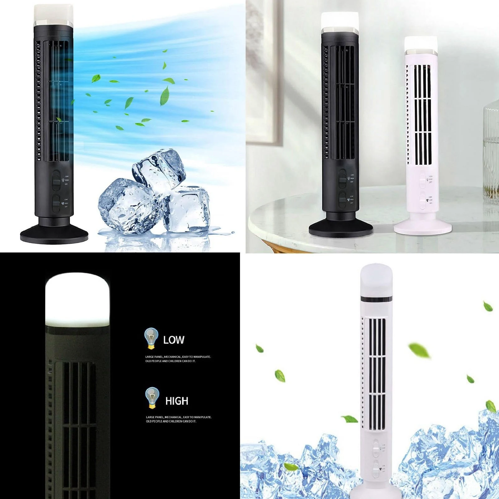 Bladeless Tower Fan 90 Degree Oscillating Quiet Portable USB Desk Fan with Light for Home Bedroom Office