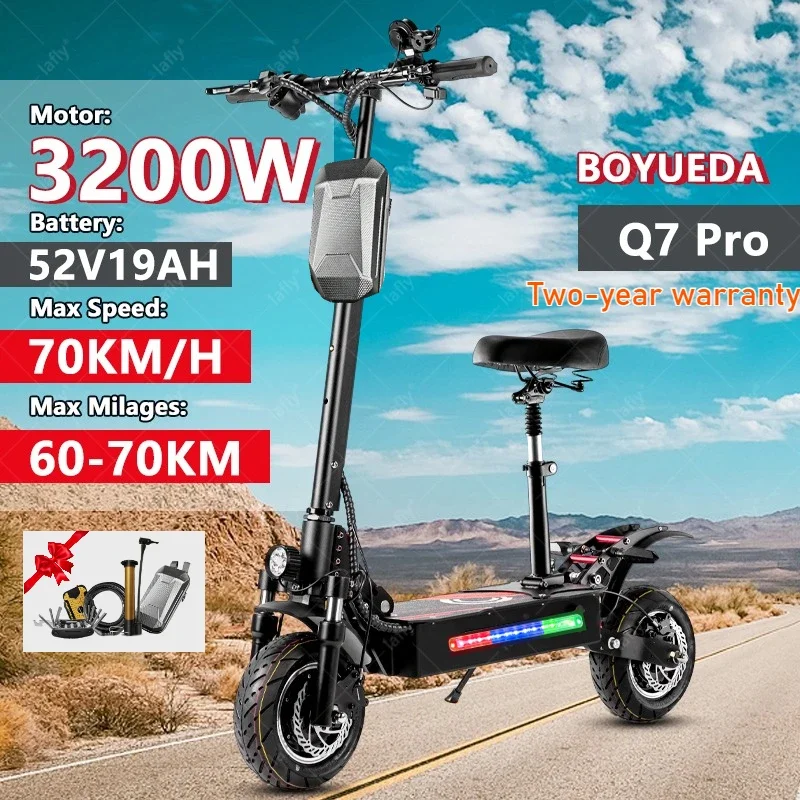 

BOYUEDA Q7Pro Escooter 3200 Вт аккумулятор двойной двигатель 52v19ah двойной привод 10-дюймовый электронный скутер для взрослых бесшумный складной электрический скутер