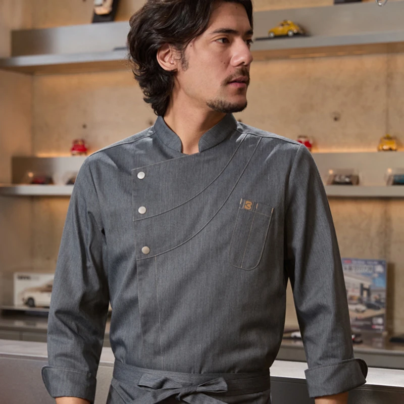 Chaqueta de Chef de manga larga para hombre y mujer, abrigo de cocinero de cocina de Hotel, uniforme de camarero de restaurante, ropa de trabajo de panadero
