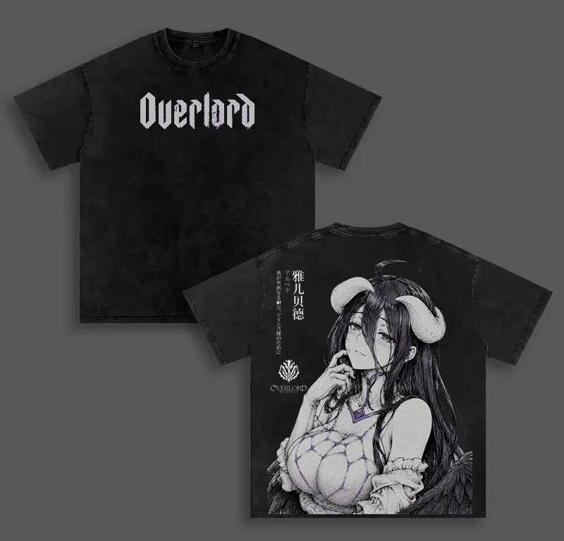 Manga Overlord Albedo T-shirt Men Clothing Anime Vintage Washed Oversized T Shirt Summer Cotton Tees Tops Casual Loose Clothes