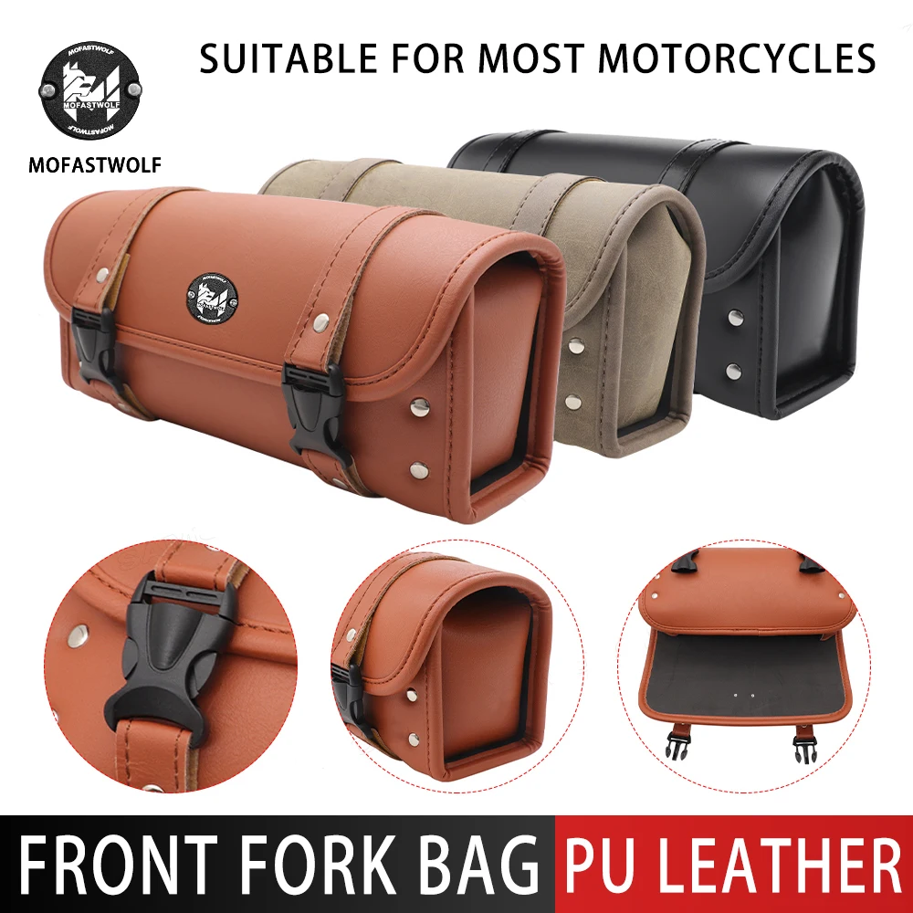 Motorcycle Universal Fork Bag Leather Saddlebags Tool Bag Storage Pouch For Harley Davidson ADV 1250 PA1250 Special Softail
