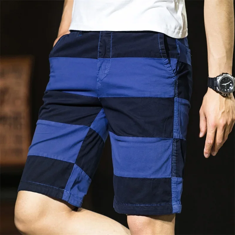 

2023 New Men's Summer Street Trend Personalized Patchwork Shorts, Youth Urban Business Versatile Striped Capris, Casual Shorts