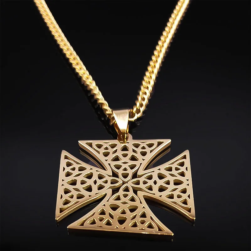 Maltese Cross Celtic Irish Knot Necklace Stainless Steel Triquetra Saturn Amulet Necklaces Hollow Geometric Jewelry Gift N6088