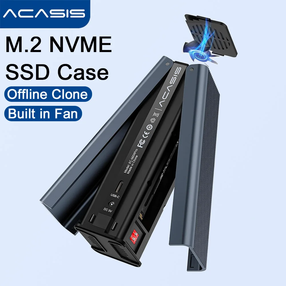 Acasis Dual-Bay M.2 NVME SSD Case 20Gbps Adapter m2 NVME Docking Station Built in Fan with Offline Clone For 2230/42/60/80 SSD