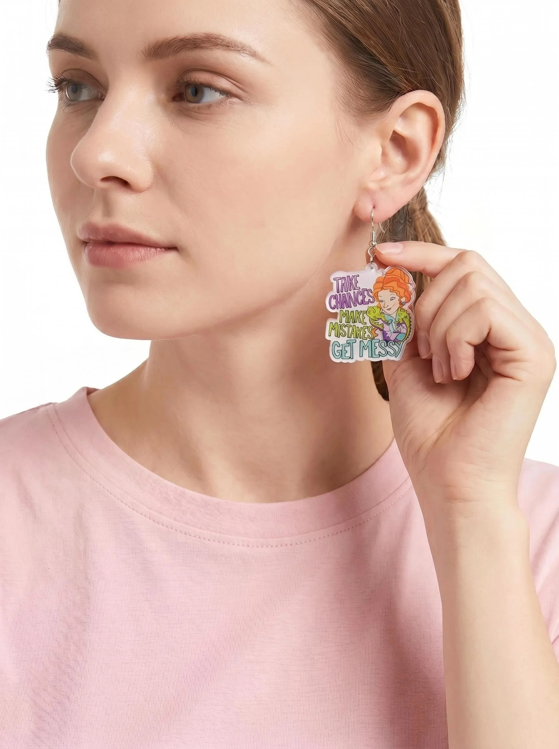 1pair Inspirational Iconic Motto Ms. Frizzle Acrylic Drop Earrings for Women Students for Back To School or Teachers' Day