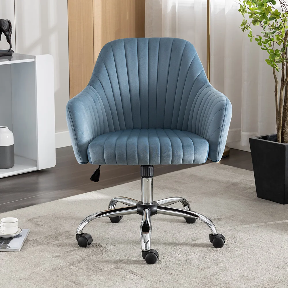 Accent Chair Modern Home Office Leisure Chair with Adjustable Velvet Height and Adjustable Casters(LIGHTBLUE)