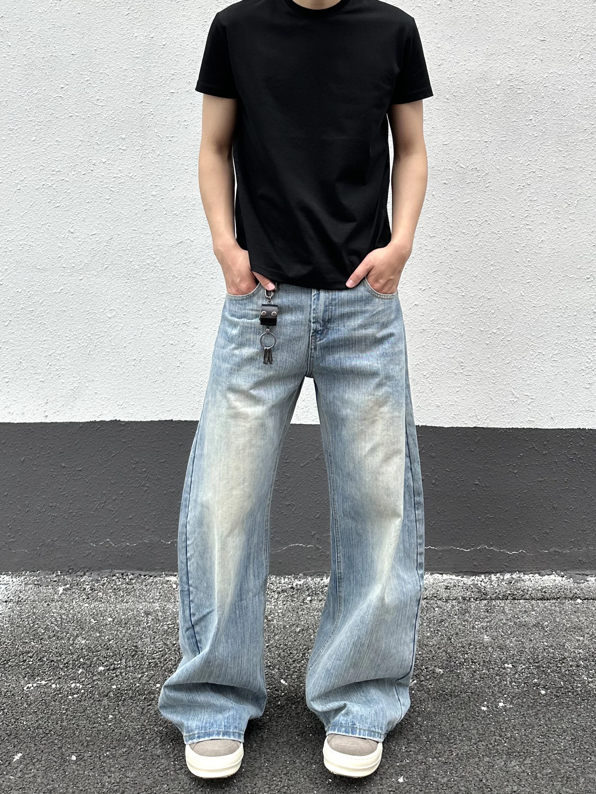 

Джинсы American High Street Cleanfit из бамбука, с эффектом потертости, прямой крой, слегка расклешенные, для пар, длинные, из хлопка и льна