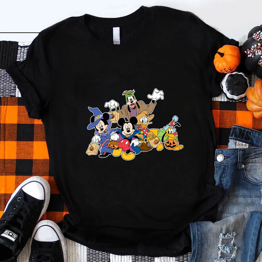 Disney T Shirt for Women Funny Mickey and Minnie Mummy Print t-shirt Trick or Treat Fashion Halloween Cute Clothes Streetwear