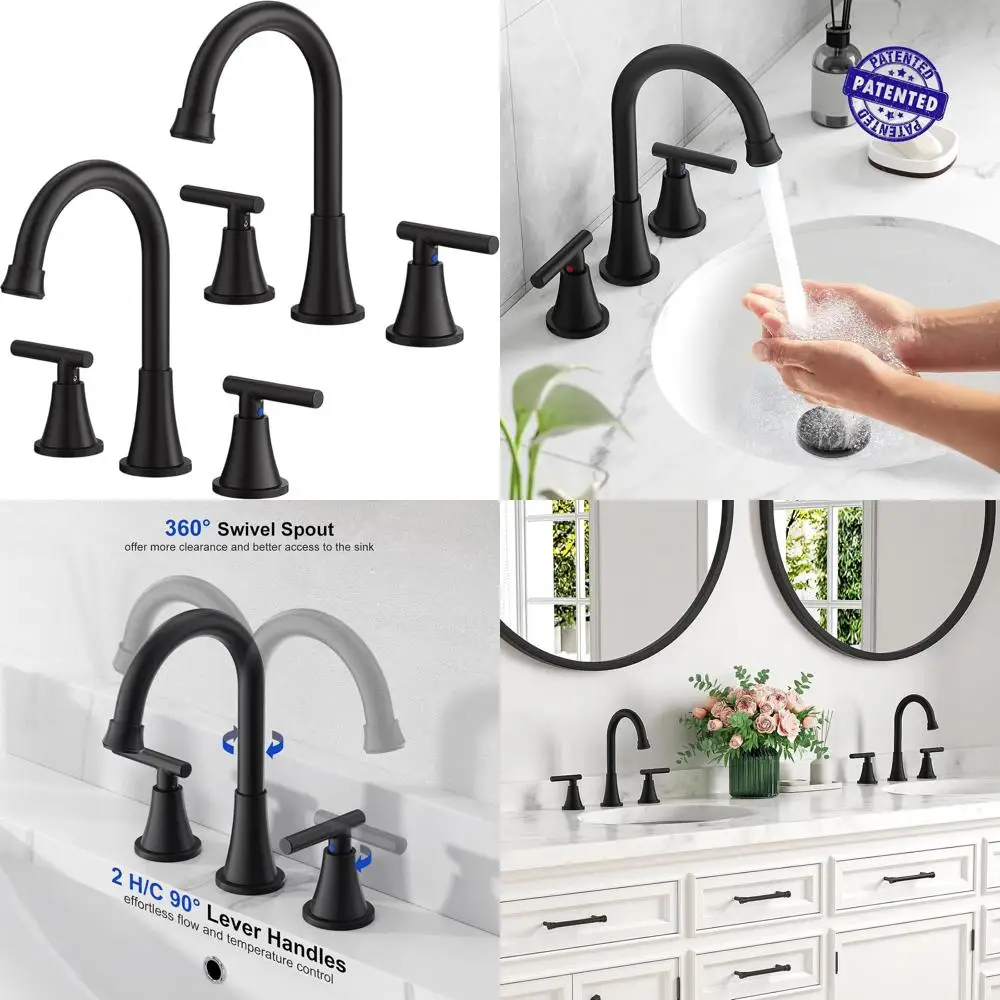 

2-Pack Matte Black 3-Hole Stainless Steel Lead-Free Widespread Sink Faucet with Pull-Out Drain and Supply Lines for RV and Home