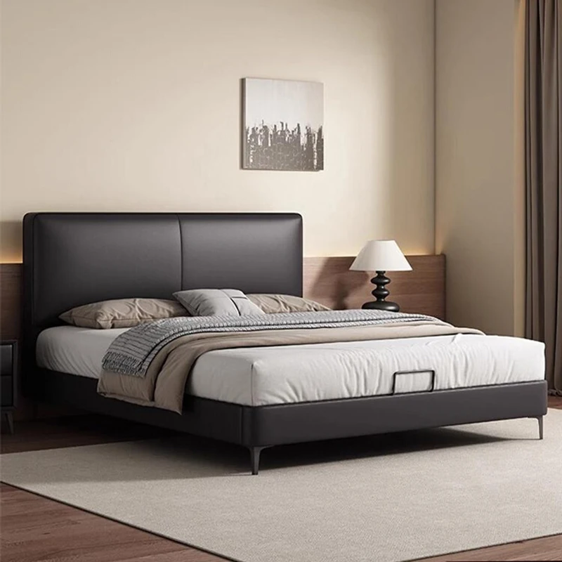 Modern Black Double Bed Simple Leather Rustic Mattress Frame Double Bed Storage Luxury Cheap Cama Dobravel Bedroom Furniture Set