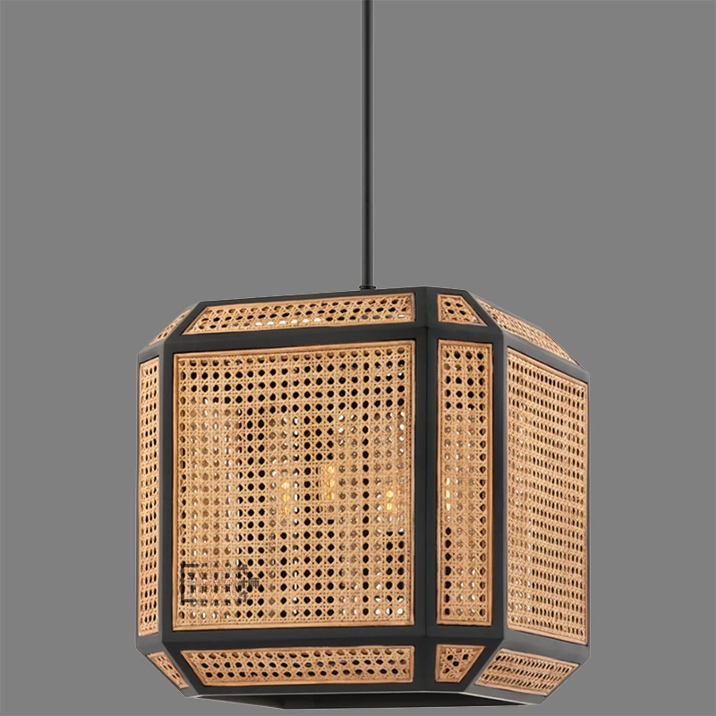 

Hexagonal rattan chandelier simple wrought iron model room apartment hotel living room restaurant combination light