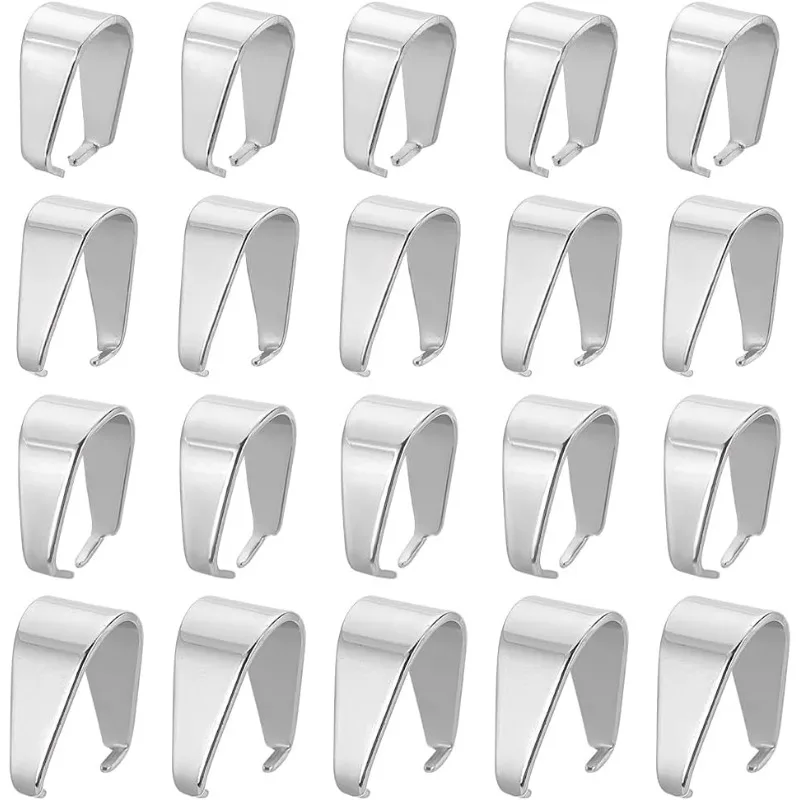 

160 pcs 8 Sizes 304 Stainless Steel Snap On Bails Hook Pendant Clasps Pinch Clips Bail Pendants for Neckalce Jewelry DIY Craft