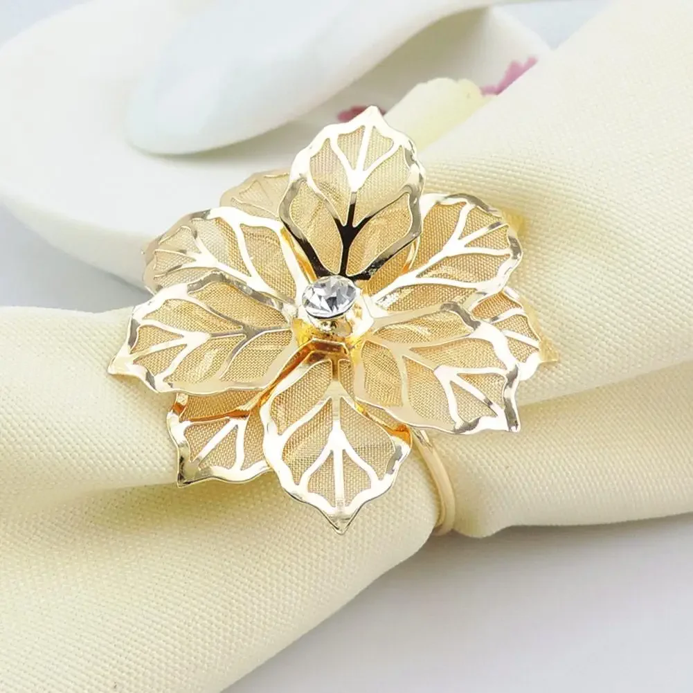 6Pcs Napkin Rings with Hollow Out Flower for Wedding Banquet Dinner Party Birthdays Family Gatherings Table Decor Napkin Holder