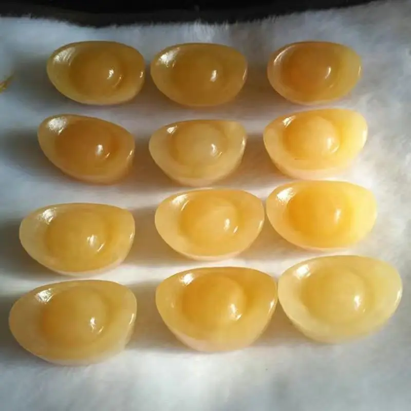 6PC Natural yellow jade Gold ingot hand carved quartz specimen healing