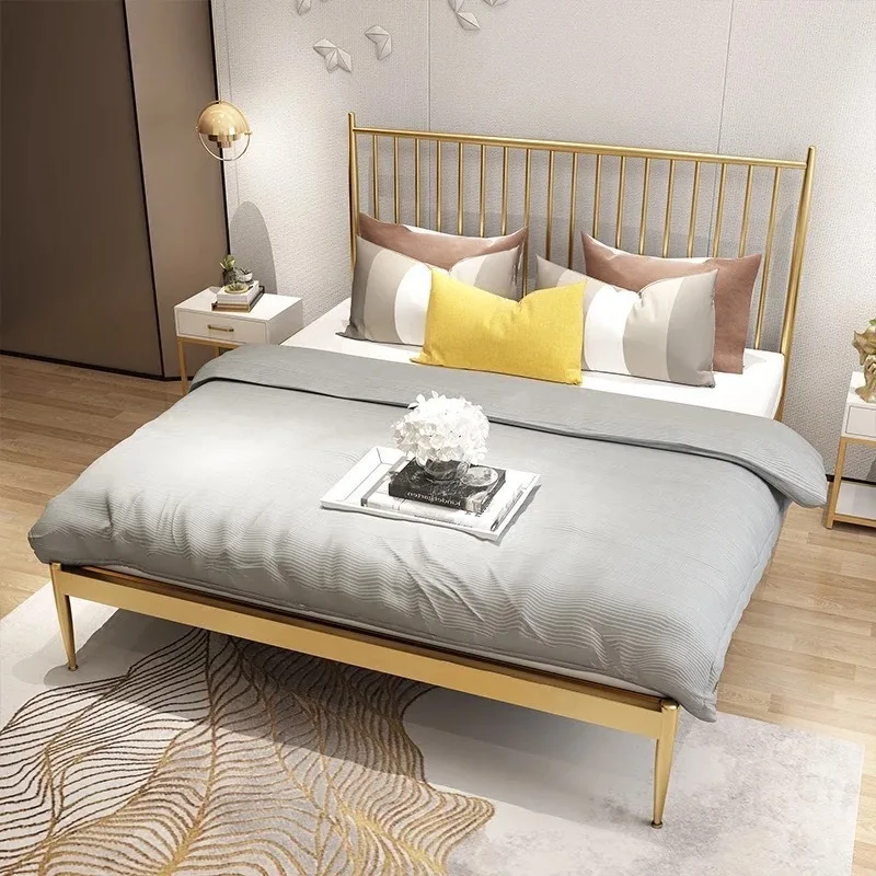 Modern minimalist wrought iron bed apartment bedroom 1.8 meters metal bed dormitory household large iron frame bed inn double