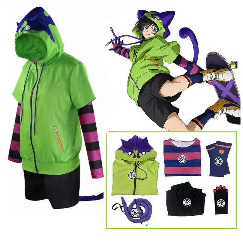 Traje de cosplay de Anime Sk8 the Infinity Miya Chinen, peluca Miya, chaqueta con cremallera, trajes unisex, tops, pantalones cortos, conjuntos de traje de cola