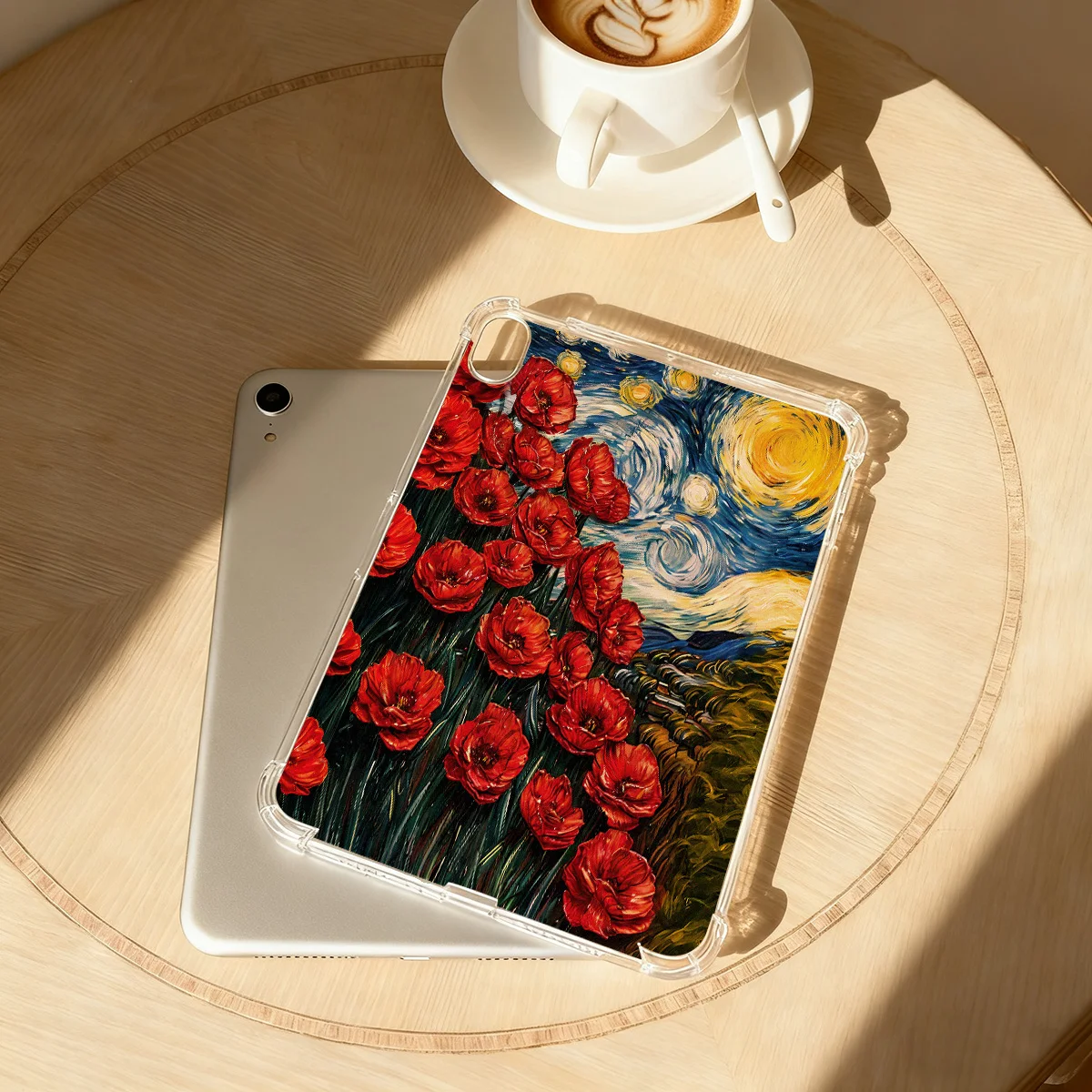Étui transparent pour tablette Apple iPad Pro 9.7 10.5 12.9 13 Air 2 3 11 13 Mini 5 6 7, coque avec motif peinture à l'huile Nuit étoilée et coquelicot