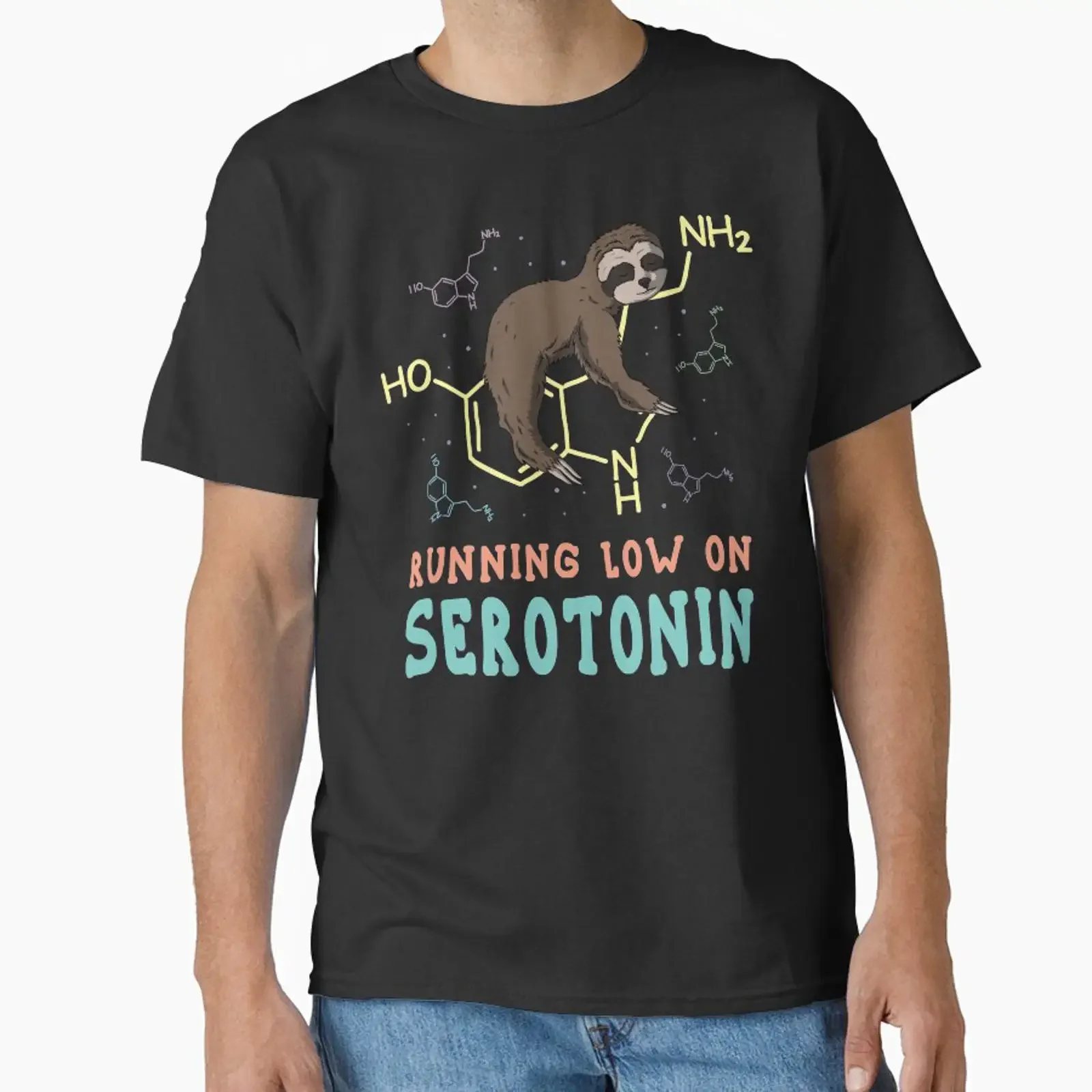 Running Low On Serotonin Funny Sloth Art Classic T Shirt vintage Washed fashion Versatile designer clothes Breathable homme