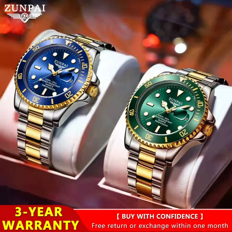 100%Original ZUNPAI Watch for Men Waterproof Sports Stainless Steel Diving Wristwatches 2022New Fashion Luxury TOP Brand