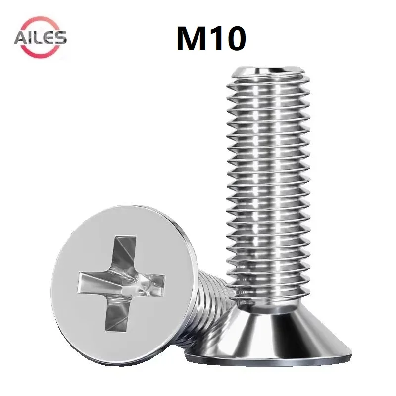 

304 Stainless Steel M10 Cross Recessed Countersunk Screws 16 18 20 50 60 70 80 90 100 110mm