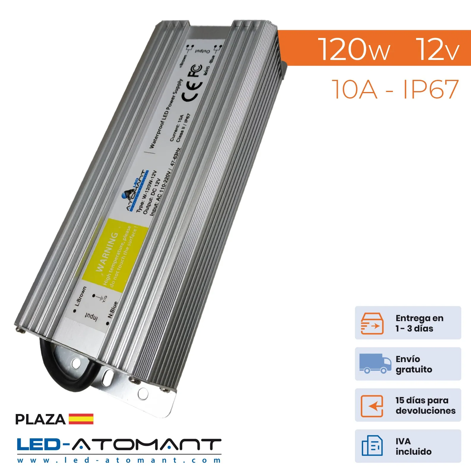 ATOMANT LED®120W 12V 10A IP67 waterproof voltage power transformer, power supply led strip lighting lights