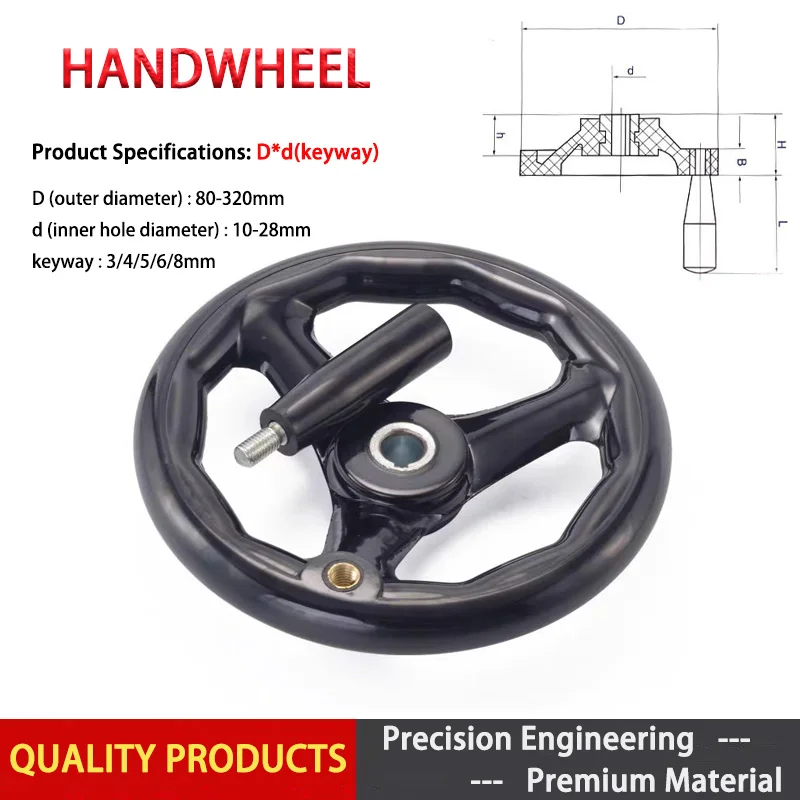 

1pcs Black Hand Wheel Milling Machine Lathe CNC 3D Printer Spoked Hand Wheel Round Three Handwhee