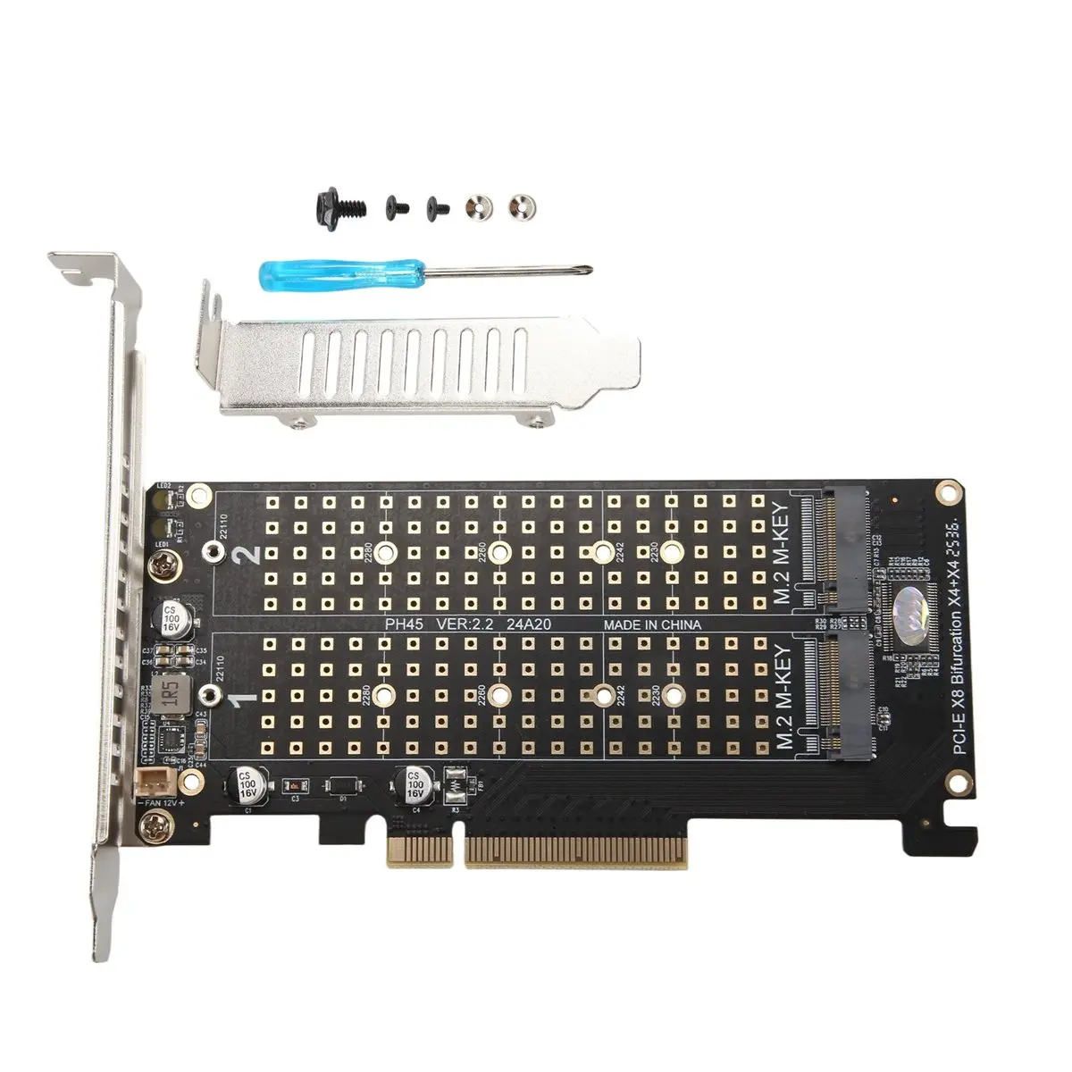 【A19R】PCI-E X8 Double Disk Card NVME M.2 M KEY SSD Expansion Adapter Extended Dual NVME PCI-E X8 Split Card