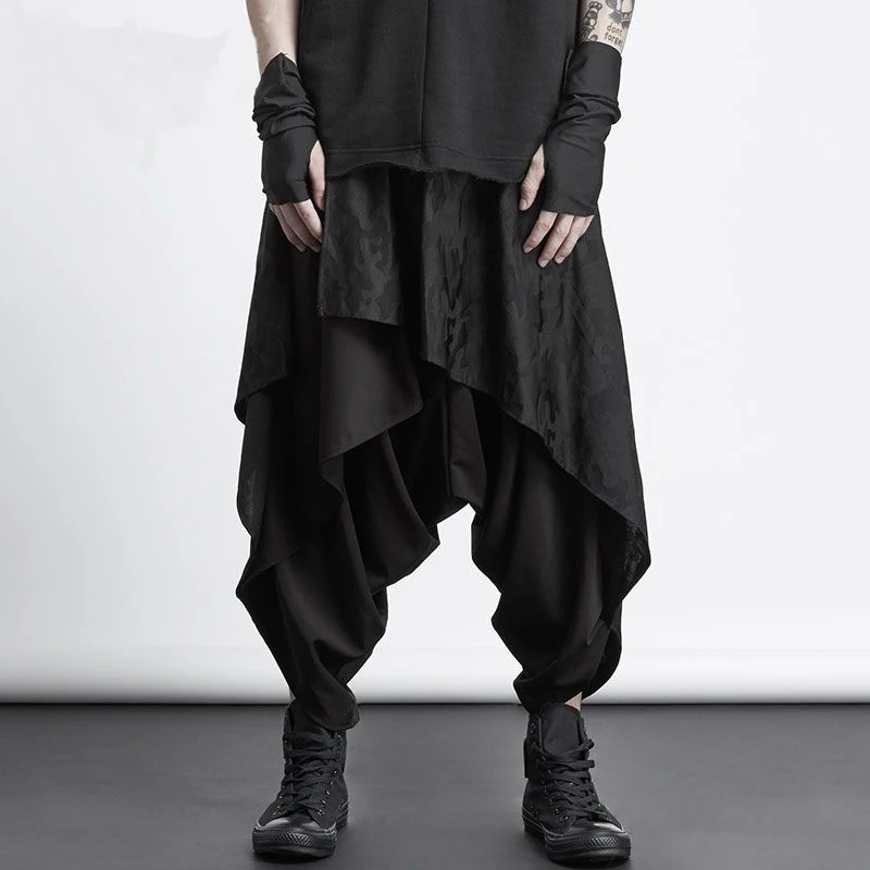ARENS Men's Vintage Neutral Loose Culottes Y2K Gothic Wide Leg Pants Oversize Harajuku Japanese Style Creative Trousers