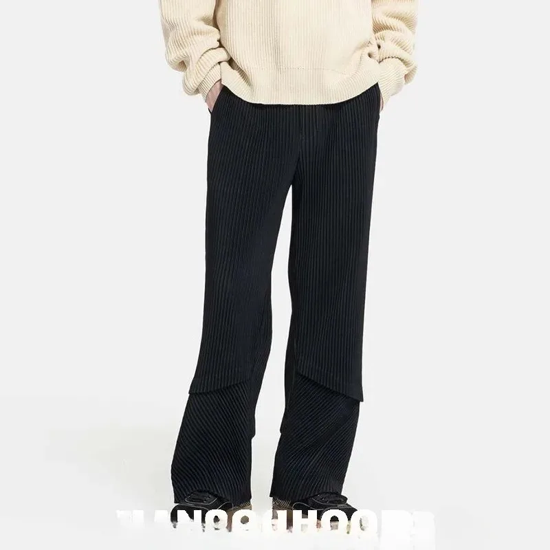 Miyake Minimalist Collection Men's Trousers Pleated Casual Loose Patchwork Draped Straight Trousers Shopping Dancing Commuting