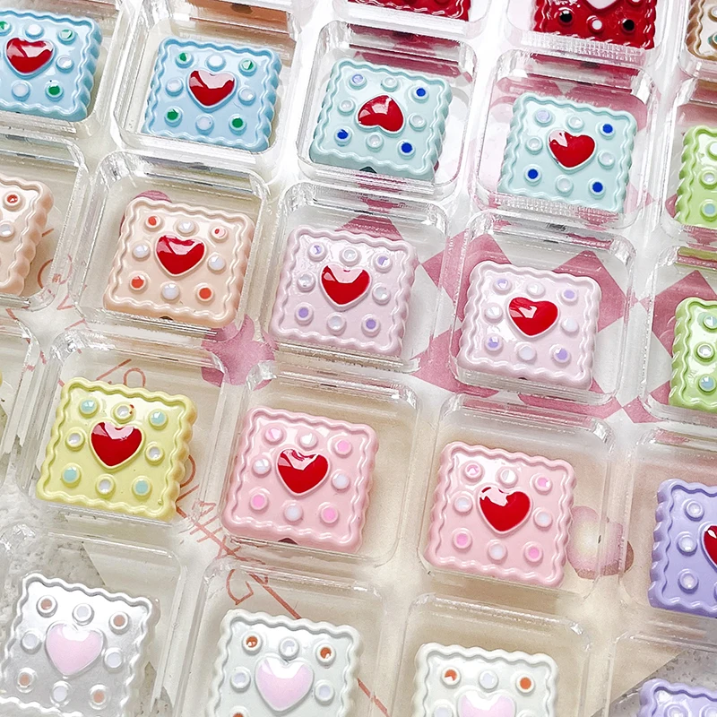 6pcs Ins Sweetheart Love Heart Sugar Cube Beads Diy Handmade Jewelry Bracelet Necklace Earrings Beaded Accessories Materials