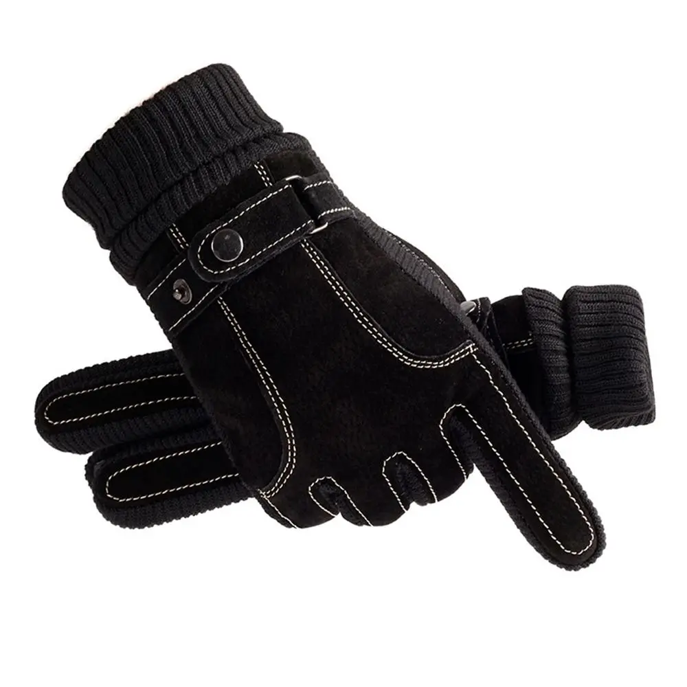 For Male Outdoor Riding Glove Windproof Thicken Motorcycle Glove Warm Suede Men Gloves PU Leather Winter Gloves Korean Mittens