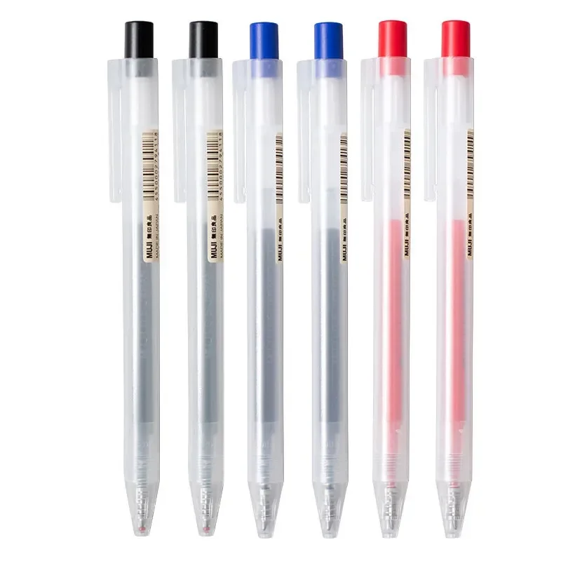 6Pcs/Set 0.5mm MUJIs Gel Pen Black/Blue/Red Student Exam Quick Drying Rollerball Pen Press Pen Refills Japanese Stationery