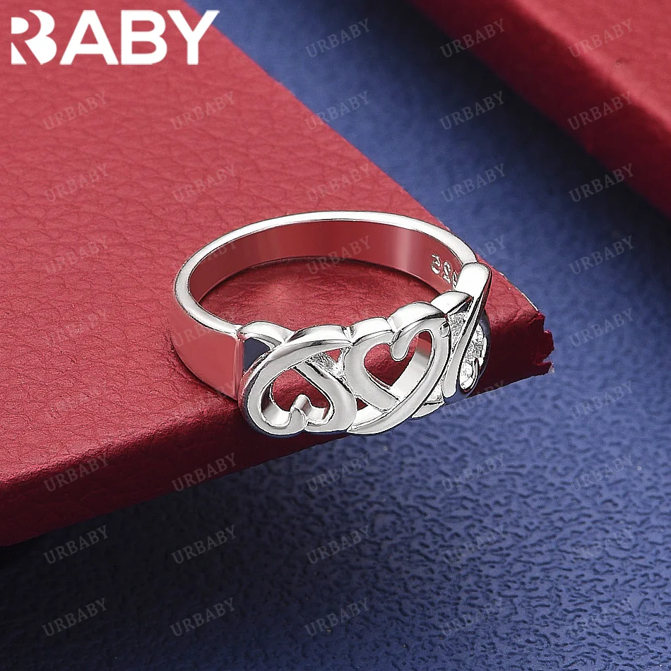 

URBABY 925 Sterling Silver Size 6-10 Hearts Ring Fashion Jewelry Vintage Grace Charm Noble Party Birthday Gifts