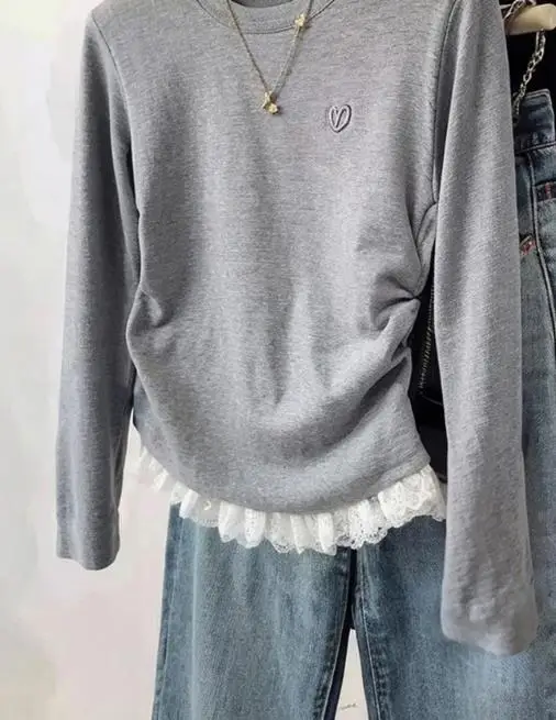 

Women's Long Sleeved T-Shirt Lace Solid Color Leisure Vacation Autumn Winter 2025 Fashion Women's Clothing