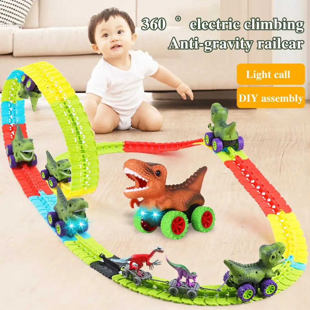 Anti-gravity Car Toy Dinosaur Car Track Toy Set with Light Music Educational Diy Building Anti-gravity for Climbing for Toddlers