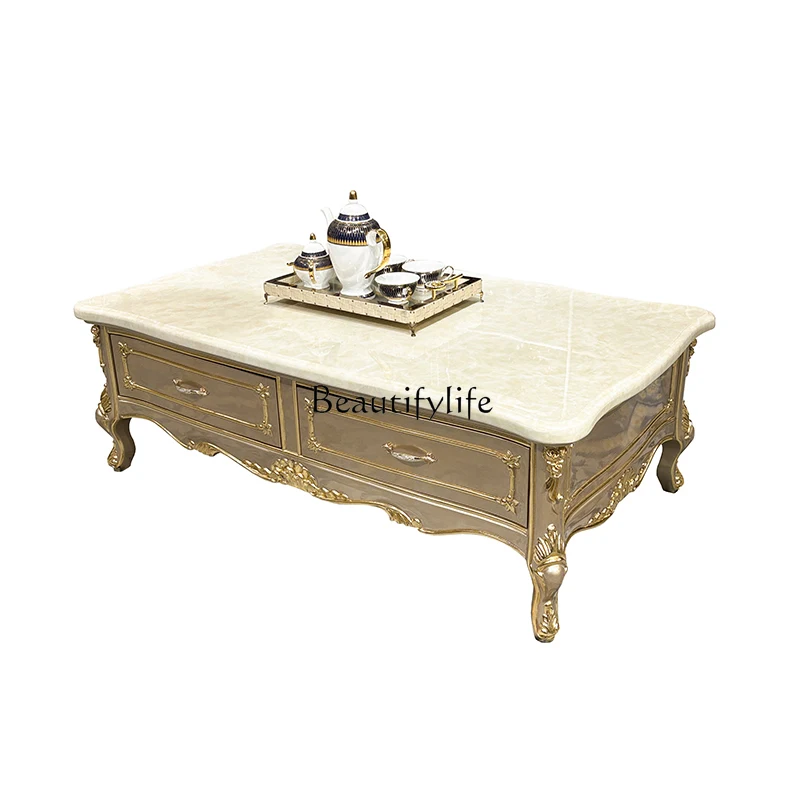 

French solid wood coffee table, European court carved small apartment living room tea table