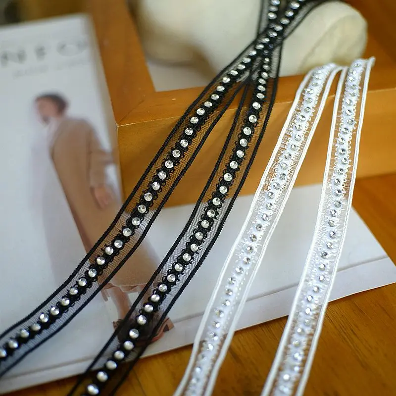 100cm brillo diamantes de imitación con cuentas empalme Apliques de encaje 1,3 cm cinta elástica tela de encaje de tul Encaje Elastico Para Costura