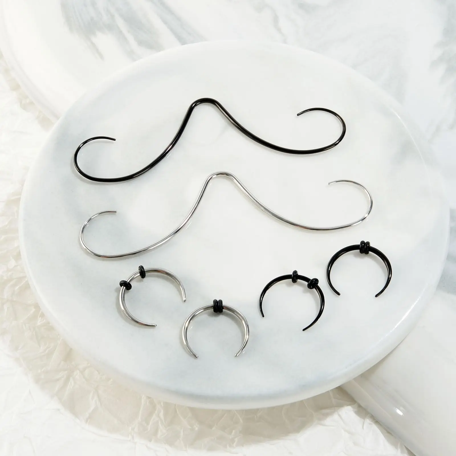 6pcs Mustache Septum Rings Buffalo Septum Pincher Tapers Nose Rings Stainless Steel Septum Piercing Jewelry for Men Women