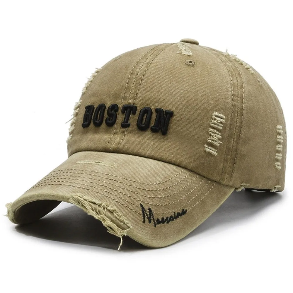 New Washed Cotton Baseball Cap Boston Letter Breathable Trucker Cap Sun Protection Adjustable Embroidered Dad Hat Men Women
