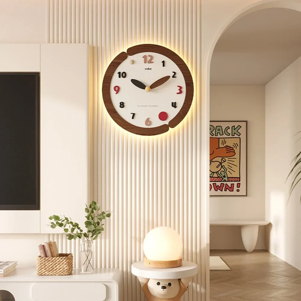 LED Light 6-Level Modern Cream Wall Clock Brightness Smart Remote Control Creative Desk Timepiece for Living Room Home Decor